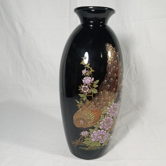 Vintage Mid Century Enchanto California E62 Vase Peacock Design Hand Painted - Picture 4 of 11